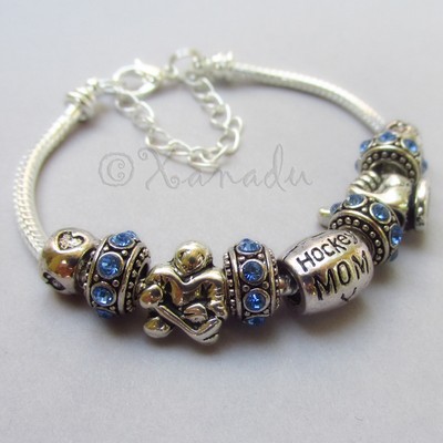 Hockey Mom European Charm Bracelet With Birthstone And Hockey