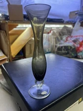 Vintage Made In Japan Green Smoky Etched Bud Vase 8”