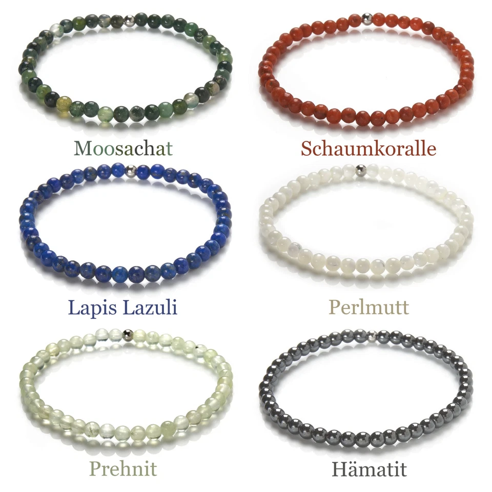 Edelstein Armband - 4mm Kugel-Armband Naturstein - Perlenarmband - viele Farben - Bild 3 von 4