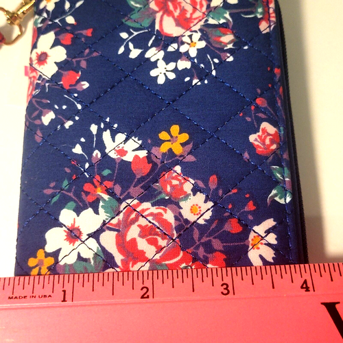 Quilted Wristlet Wallet with Removable Wrist Strap Blue Floral w/ Compartments - Picture 2 of 9