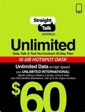 Straight Talk Rob International Refill Card Plan 30 Days Unlimited Talk Text