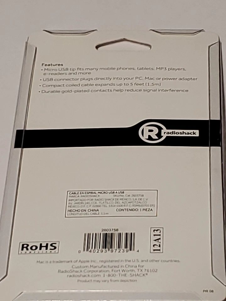 New Radioshack Micro USB To USB Coiled Charging & Sync Cable 5' 1.5 M - Image 4 of 4
