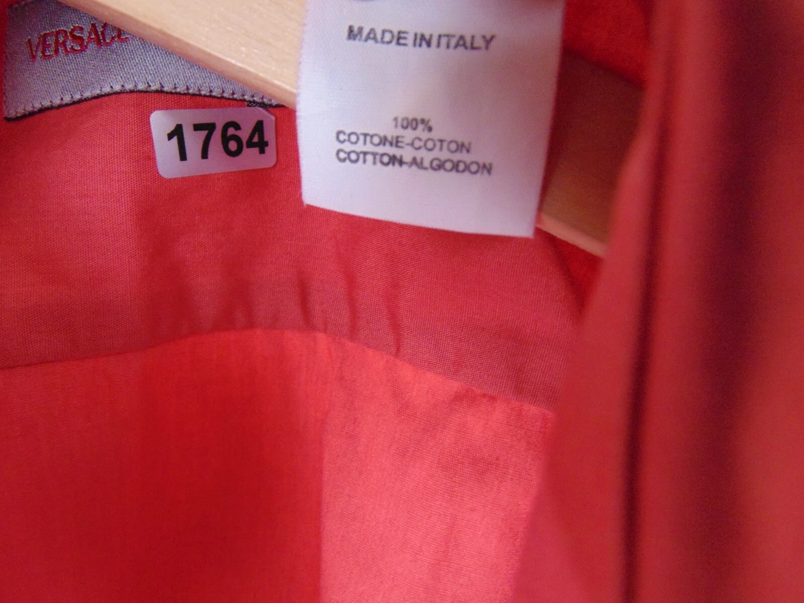 Versace Camicia Uomo Classica Rossa Ricamata Manica Lunga Cotone Large