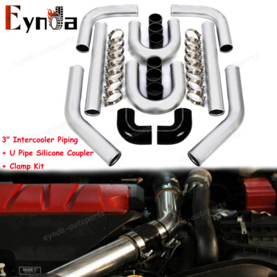 3'' Inch Turbo Intercooler Aluminum w/U Pipe Silicone Coupler Clamp Kit