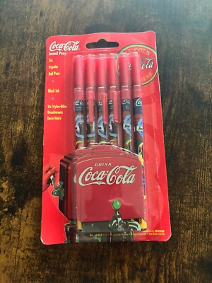 Vintage Coca-Cola 6 pack Ball Pens Black Ink 1997 COKE NEW NOS