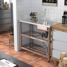 Stainless Steel Commercial Catering Kitchen Sink 2 Storage Shelf Platform Unit