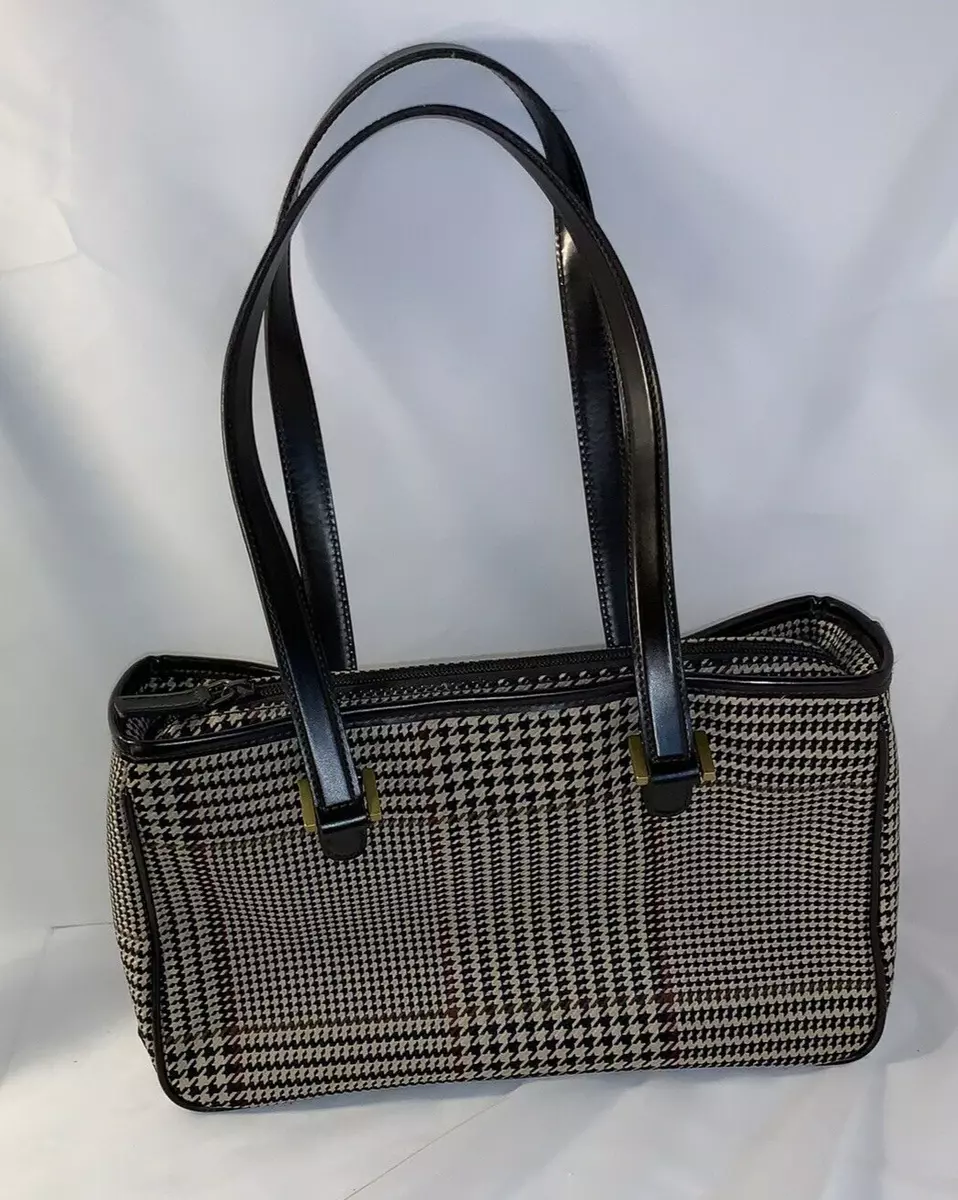 Ralph Lauren Lauren Vintage Brown Plaid Houndstooth Bag Gold Tone