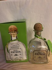 Empty Patron Silver Tequila 750ml Bottle With Tag, Box And Paper