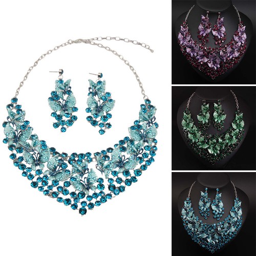 Crystal Jewelry Set Statement Necklace Earring Choker Bibs Women Bridal Wedding - Picture 11 of 174