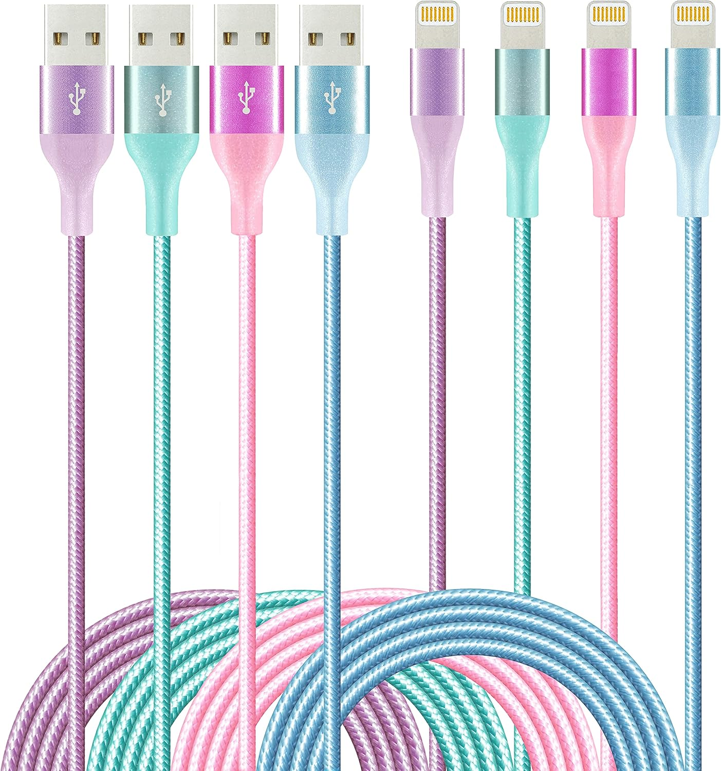 Iphone Charger 6Ft 4Pack Lightning Cable Apple Mfi Certified Colorful Kawaii Nyl