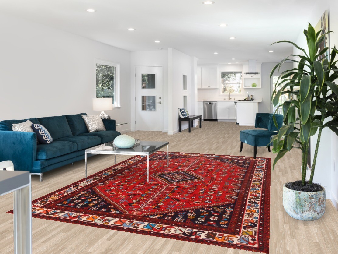 Tribal Red/ Ivory Geometric Traditional Vintage Rug 7x10 ft Hand