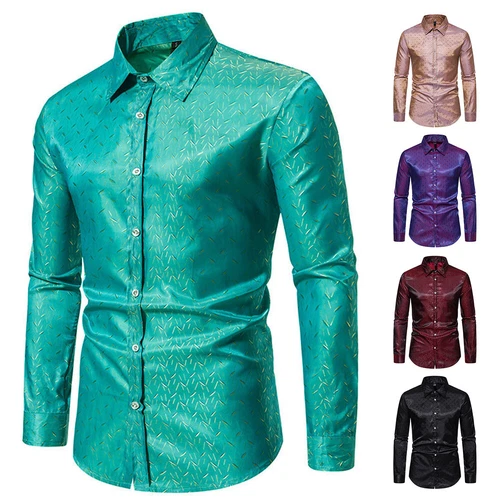 Men's Shirts Long Sleeve New Casual Button Down Dress Shirt Silk Tops - Imagen 1 de 24