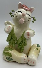 Vintage 2002 Annaco Creations Whimisclay Lacombe Sitting Cat Pea Flowers Garden
