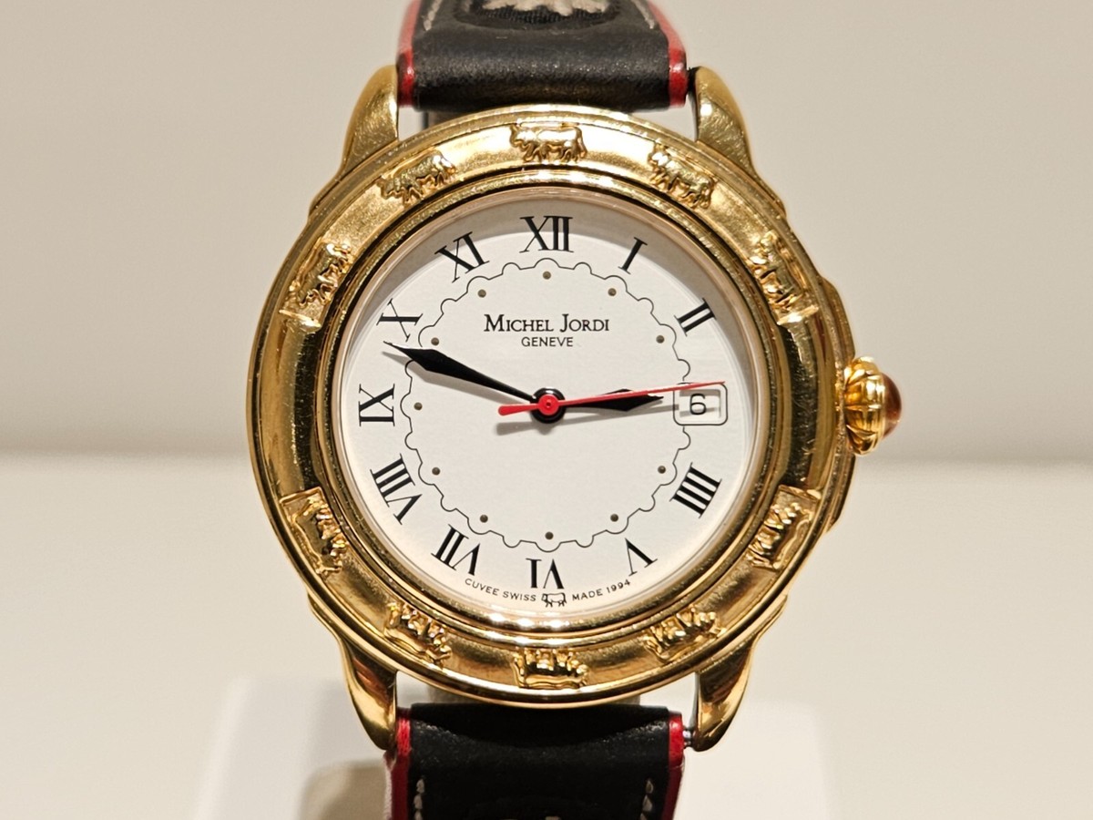VINTAGE LUXURY GOLD PLATED MEN'S SWISS QUARTZ WATCH+LEATHER BAG