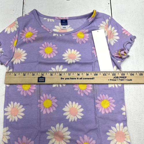 Old Navy Purple Daisy Print Ribbed Lettuce-Edge 2 Piece Pajama Set Girls Size M - Picture 6 of 8