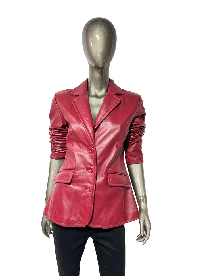 Chaqueta Worthington Mujer Talla Pequeña Rojo Borgoña Piel de Cordero Blazer Foto 4 de 4