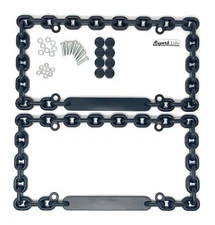Universal Chrome Mega-Metal Round Chain Link Design License Plate Frame 2 pcs