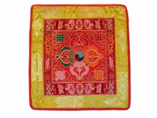 Tibetische Decke Altardecke Doppel Dorje Vajra - Lotus Brokat - rot - Nepal