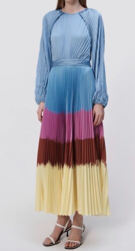 Jonathan Simkhai Sz 2 Dress Suzie Pleated Dip Dye Long Sleeve Midi Hydrangea New