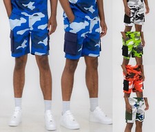 Mens Full Camo Utility Pocket Cargo Sweat Short Streetwear Fashion
