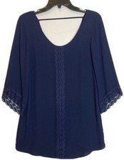 ASTR The Label Navy Chiffon Mini Swing Dress Size XS Lace Trim Coastal Shift