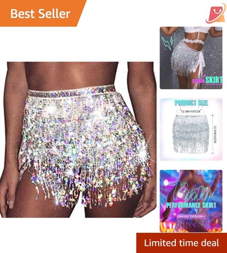 Sequin Hip Scarf 190cm Glittery Multilayer Wrap for Belly Dance Performance