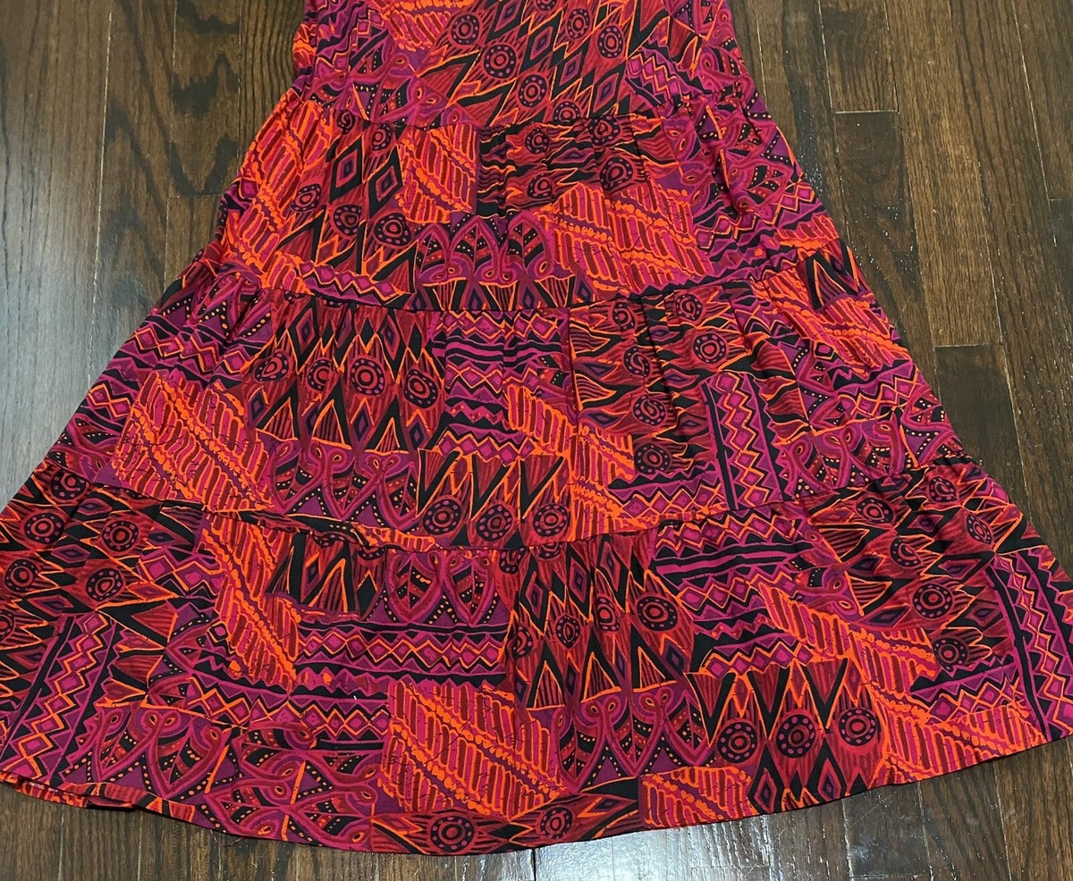 Vtg! R&K Originals Dropped Waist Tiered Maxi Dress 8 Boho Retro Geometric  Print | eBay
