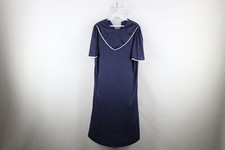 Vtg 70s Country Primitive Womens 16 Polka Dot Lace Trim Prairie Knit Dress USA