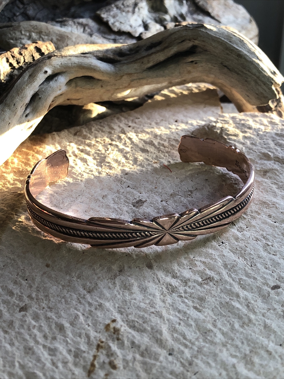 Vintage Solid Copper Hand Tooled Adjustable Cuff … - image 2