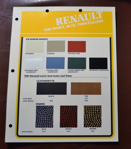 VTG 1981 Renault Paint Seat Trim Colors Brochure N