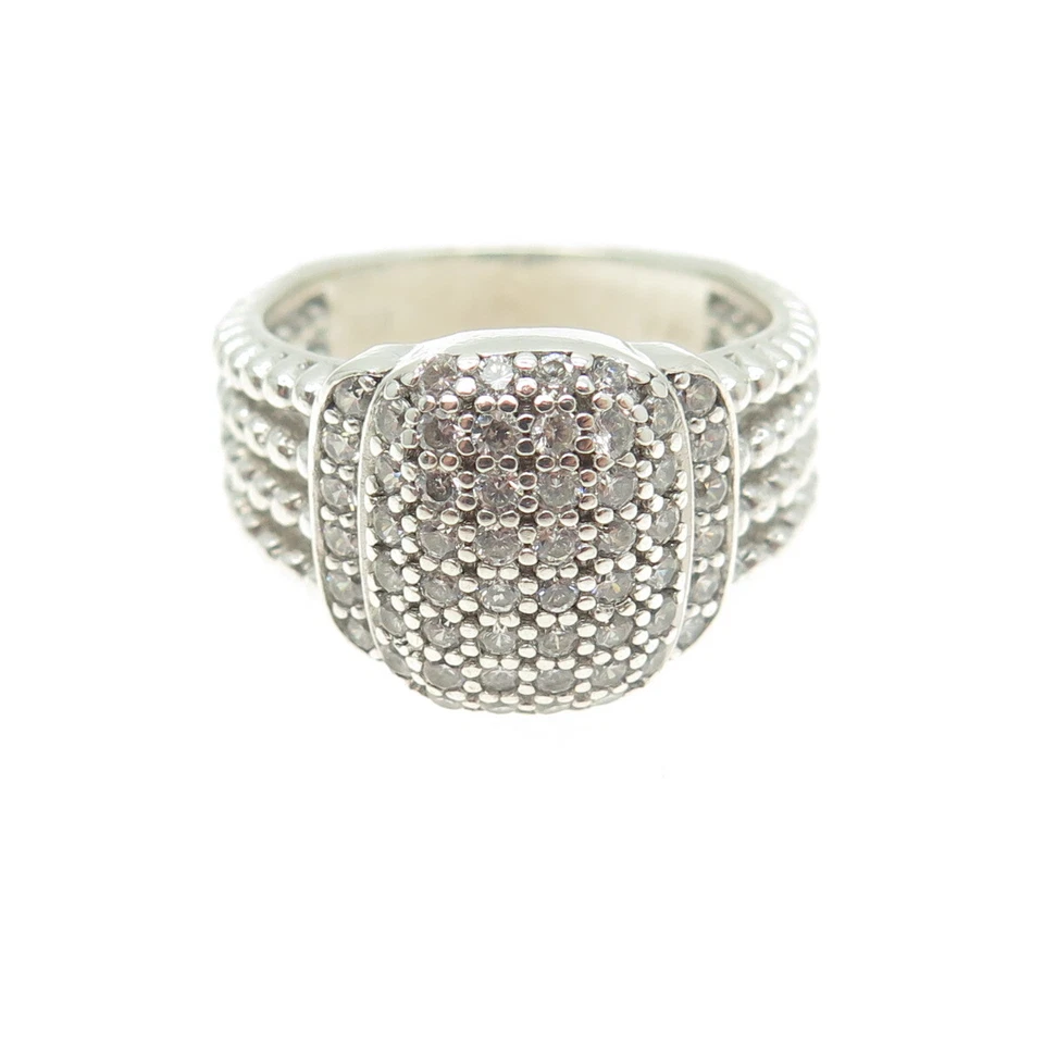 Anillo cuadrado de plata de ley 925 corte redondo C Z racimo talla 7,25 Foto 3 de 4