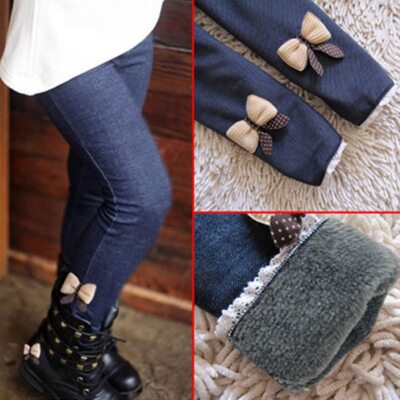 New Autumn Winter Girls Warm Children Leggings Thicken Velvet Bowknot  Leggings