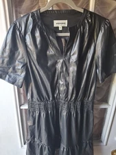 Vigoss Black Faux Leather Party Dress XL Mini  Elastic Waist Short Sleeves ...