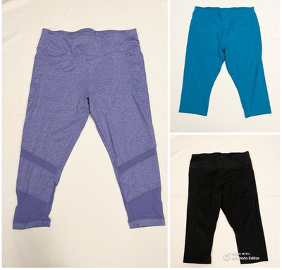 (3) Lot AVIA Athletic Capri Pants Plus XXL 2XL 20 32  Elastic Waist Side Pockets