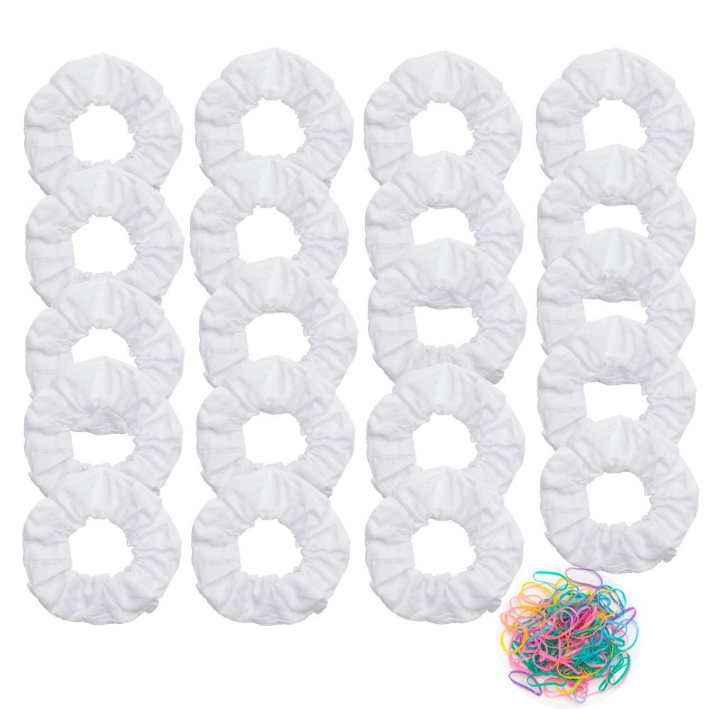 20 Pack White Cotton Scrunchies for Tie Dye Party Hair Elastic Hair Ties Pony Ta