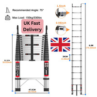 Telescopic Ladder Extendable Stainless Steel Heavy Duty 150kg Load 5M 4.4M 2.6m