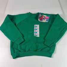 VTG Hanes Her Way Sweatshirt Girls Large 14-16 Emerald Green Pullover Crewneck