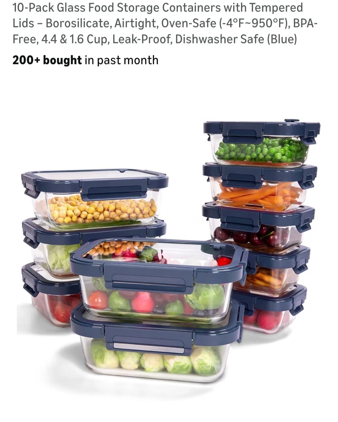 10-Pack Glass Food Storage Containers with Tempered Lids –Borosilicate, Airtight