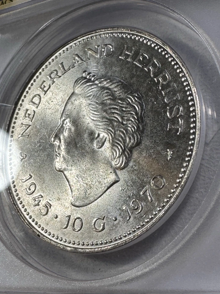 1970 Netherlands 10 Gulden Silver Coin Graded MS 65 by ANACS Liberation - Image 3 of 4
