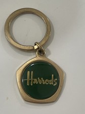 Harrod's Knightsbridge 2" Key Ring Green Gold Tone UK Luxury Department Store