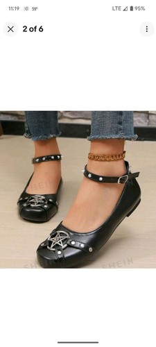 Zapatos para mujer Knockoff Goth punta redonda planos con decoración de estrella oscura y tachuelas - Imagen 6 de 6