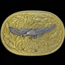 Eagle Floral Western Cowboy Cowgirl Veteran Biker 80s NOS Vintage Belt Buckle