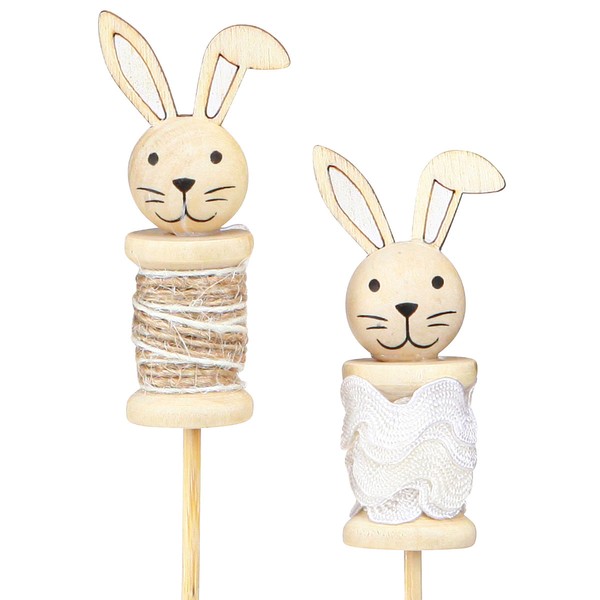 Osterdeko Holz-Blumenstecker Hase Natur, Braun, Weiß 32Cm 8Er Set, 8 StüCk-image