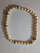 Vintage Snap Bead Collar Necklace white with rhinestone spacers, Choker 12"