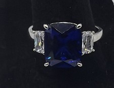 925 Sterling Silver Blue Square Prong-Set Thr...