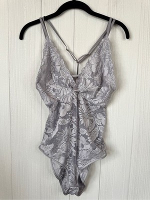 Aerie Garden Party Lace Bodysuit in Gray Snow