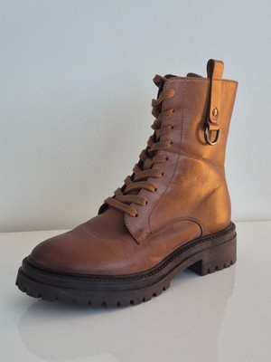 GEOX Women's brown Leather Lace Up Combat Boots EU 38 US 7.5 used excellent cond