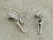 WHIMSICAL STERLING SILVER 3-D TINKERBELL FAIRY DANGLING EARRINGS style e0851
