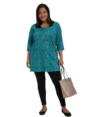 Ulla Popken Teal Splatter Print Round Neck Cotton Swing Tunic Size 20/22 New NWT