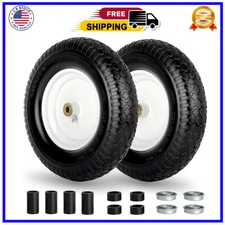 GICOOL 4.80/4.00-8 Wheelbarrow Tire 16 Flat-Free Solid Tire and Wheel 2 Pack